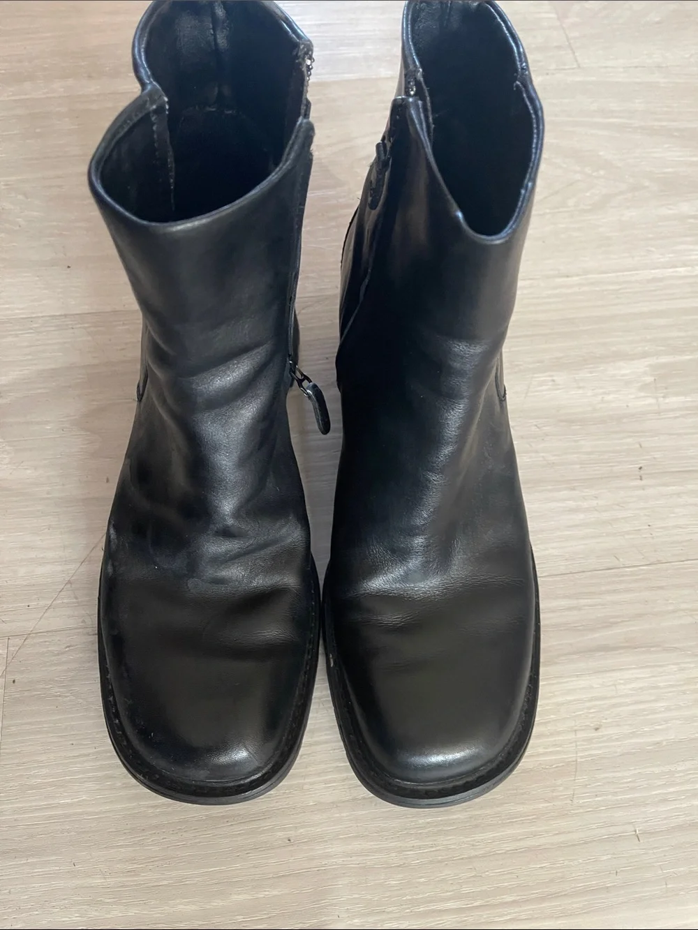 Women Black Leather Zip Ankle Boots